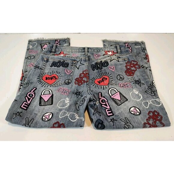 Michael Kors Graffiti Embroidered Cropped Jeans Women's Size 6 NYC HTF Hippie - Picture 2 of 10